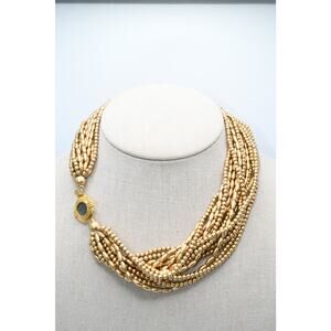 Vintage Matte Gold Tone Multi Strand Beaded Necklace Roman Clasp 16 Inch
